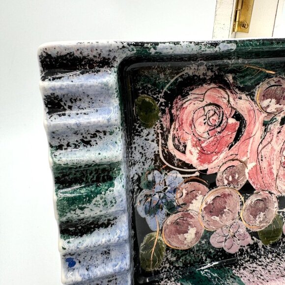 Sascha Brastoff Vanity Fair Very Large Retcangular Ash Tray - Pink Roses - Picture 2 of 12